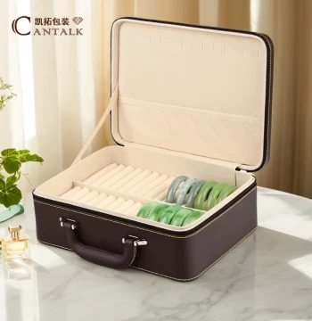 Premium Leather Jewelry Bracelet Box, 30-Slot Display and Storage Case for Jadeite, Jade Bangles, and Rings