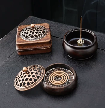 Walnut Wood Tea Ceremony Incense Burner, Household Agarwood Spice Aromatherapy Censer, Incense Stick Holder Base, Small Sandalwood Coil Incense Stand, Solid Wood