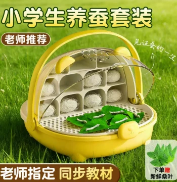 Silkworm Baby Student Silkworm Raising Kit Silkworm Eggs Larvae Space Capsule Breeding Chamber Rearing Chamber 1st-4th Instar Silkworms Fresh Mulberry Leaves