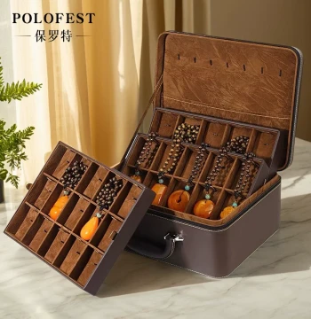 POLOFEST Jewelry Street Stall Display Case, Large Capacity Amber Jadeite Jade Necklace Pendant Jewelry Suitcase