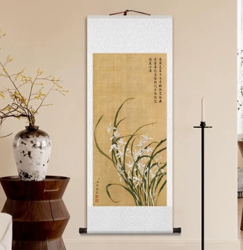 Song Dynasty Aesthetics New Chinese Style Decorative Painting, Orchid and Bird Scroll, Living Room Study Tea Room Entryway Art