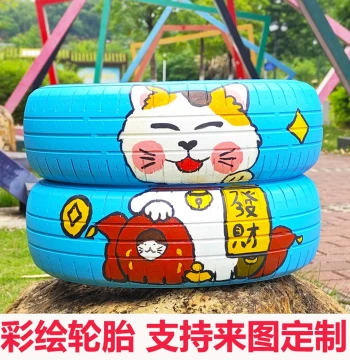Kindergarten Painted Colorful Waste Tire Graffiti Handcraft - Creative Environmental Decoration Renovation Craft Landscape Flower Pot Shape