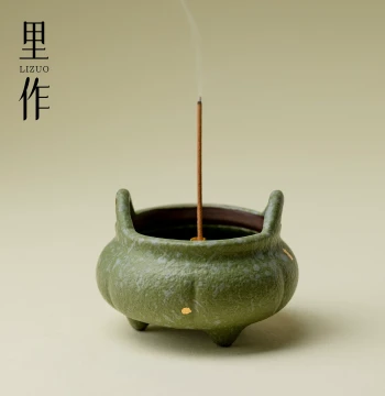 Lizuo High-Aesthetic Handmade Incense Stick Holder, Traditional Chinese Green Incense Burner for Home Indoor Creative Incense Ceremony