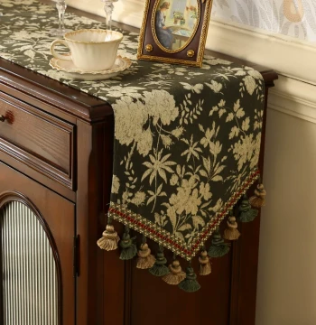 American Vintage Table Runner French Premium Feel Coffee Table Cover Cloth Mid-Century Modern Chest of Drawers TV Cabinet Dining Table Cloth Long Strip