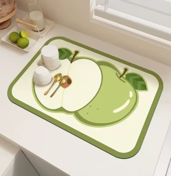 Kitchen Countertop Mat, Diatom Mud Water-Absorbing Drainage Pad, Fruit Pattern Non-Slip Placemat, Heat-Resistant Table Mat