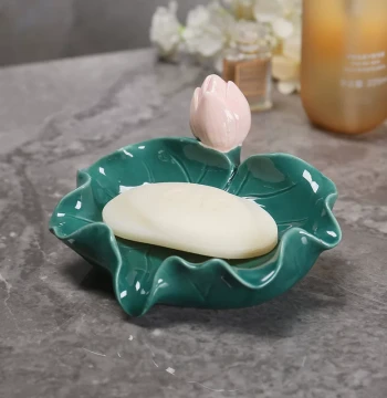 Lotus Rhyme Soap Dish Bathroom Decorative Ceramic Ornament Home Bathroom Soap Box Small Ornament Office