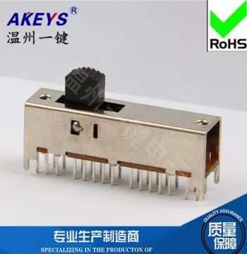 SS-64D01 (6P4T) 4-Position Slide Switch with 4mm Handle Height, 4 Fixed Pins, 30-Pin Vertical Mount