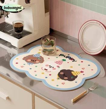 Hi Leather Puppy Cartoon Drainage Mat, Table Coffee Machine Special Absorbent Pad, Bar Bowl Plate Placemat, Pet Table Mat