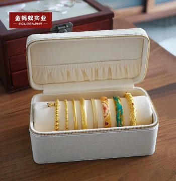 Golden Ant Bracelet & Bead Storage Box, Portable Zippered Leather Jewelry Case for Gemstones, Cultural Artifacts, and Buddhist Beads