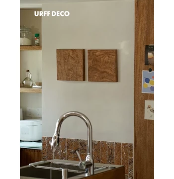 URFF DECO Minimalist Wabi-Sabi Natural Wood Grain Decorative Wall Art Golden Nanmu Vintage Living Dining Room Background Wall Damage-Free Hanging