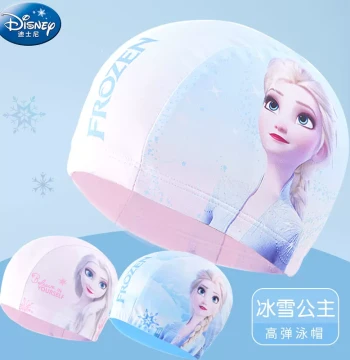 Disney Girls' Swim Cap, Children's Swimming Hat Non-Tight Head, Elsa Princess Elementary School Student Elastic Quick-Dry Large Head Circumference