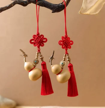 Red Chinese Knot Short Tassel Door-to-Door Natural Gourd Pendant Main Gate Living Room Entrance Chinese Knot Hanging Ornament