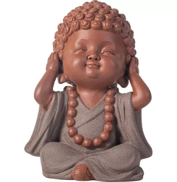 New Chinese Zen-Style 'Four No's' Cute Buddha Ornaments; Creative Purple Clay Ceramic Baby Buddha Tea Pets for Desktop Decoration