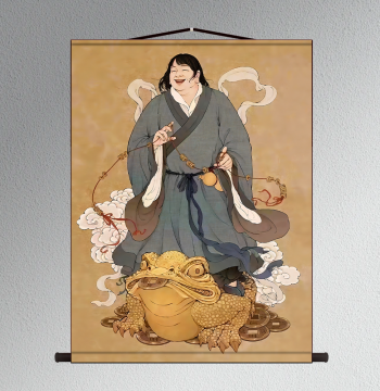 Liu Hai Playing with the Money Toad Hanging Scroll Painting - Fortune-Bringing Child Artwork for Entryway and Living Room Silk Decorative Mural