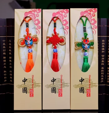 Chinese Knot with Gold-Trim Hand-Painted Opera Mask, Chinese Knot Hanging Ornament, Souvenir for Studying Abroad, Unique Small Gift for Unit Meetings