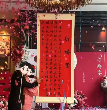 Extra-Large Engagement Scroll, New Chinese Style Dedicated Betrothal Document, Marriage Certificate, Wedding Date Gift, Banquet Decoration Hanging Painting Customization