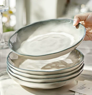 Underglaze Ceramic Plate Dish Home Use 2026 New Bowl and Plate Tableware High-End Sense Light Luxury Saucer Dinner Plate Deep Plate