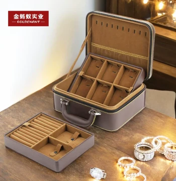 Premium Leather Multi-Function Travel Portable Multi-Layer Jewelry Box with Double-Layer Detachable Storage