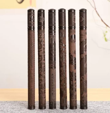 Creative Ebony Wood Incense Tube with Carved Design for Agarwood Stick Incense, Home Wooden Storage Holder for Sandalwood Coiled Incense
