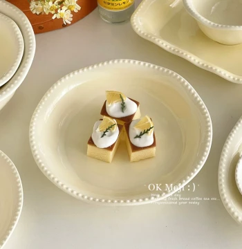 Cream Style Tableware Ceramic Dinner Plate Premium Home Dish Plate Cute Bowl Saucer Breakfast Salad Dessert Plate