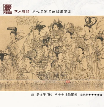 Wu Daozi's Eighty-Seven Immortals Scroll: High-Resolution Giclée Reproduction of Ancient Masterpiece, Traditional Figure Line Drawing