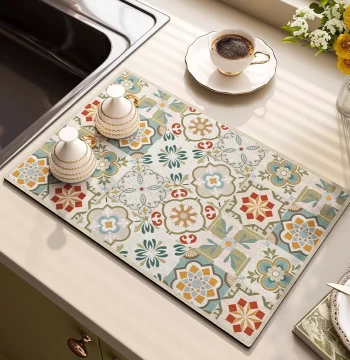 American Retro Luxury Kitchen Countertop Drainage Mat, Diatomaceous Earth Water-Absorbing Pad, Quick-Dry Sink and Bar Counter Mat