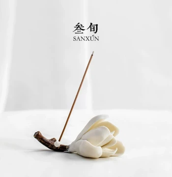 San Xun Creative Magnolia Flower Incense Holder, Pure Hand-Sculpted Ceramic Decor, Teaware, Tea Table, Premium Home Small Ornament