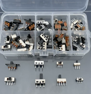Boxed Assortment of 70 Miniature Slide Switches, Single Row DIP 3-Pin 2-Position Power Buttons