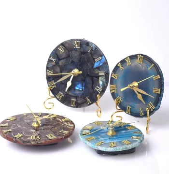 European and American Light Luxury Style Agate Slice Conch Slice Labradorite Slice Creative Clock Ornament Office Desk Decor Home Feng Shui