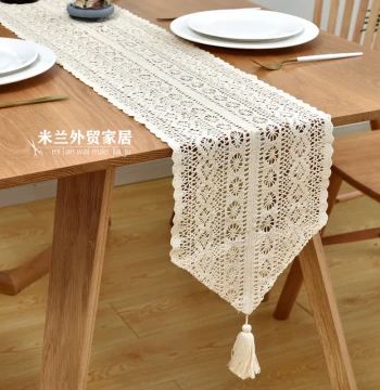 Milan American Country Style Aesthetic Hollow Table Runner, Cotton Thread Crochet Tablecloth, Mori Style TV Cabinet and Coffee Table Lace Table Cloth