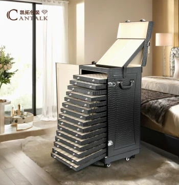 Premium Jewelry Storage Case Jewelry Transport Trunk Large Capacity Exhibition Storage Rolling Suitcase