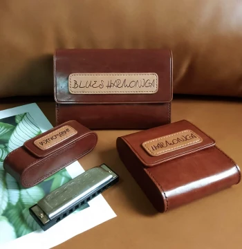 10-Hole Blues Harmonica Case: Genuine Leather Handmade Storage Box for Diatonic and Chromatic Harmonicas