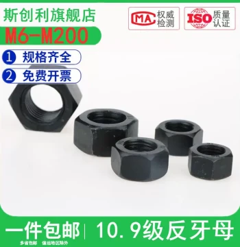 Grade 10.9 Reverse Thread Nuts, Fine Pitch Reverse Screw Nuts, Fine Thread Reverse Silk, Inverted Thread, Left-Hand Nut M6 M8-M64