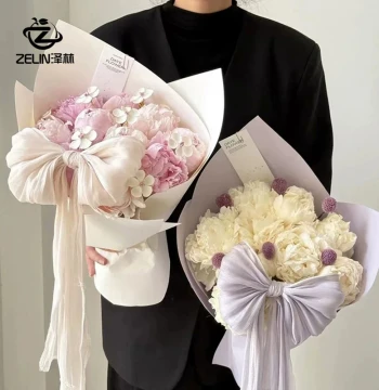 Zelin Mother's Day New French Pearl Gauze - Floral Shop Fresh Flower Decoration Organza Mantle for Carnation Bouquets with Bows