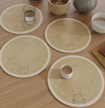 Simple Leather Placemats - Heat-Resistant, Waterproof, Oil-Proof, and Washable Coasters for Western Dining, Cartoon Design Table Mats and Dish Pads