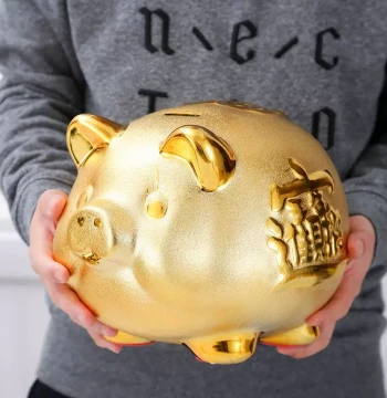 Golden Pig Ceramic Piggy Bank, Money-In-Only Creative Adult Decorative Coin Bank, Wedding Gift, Grand Opening Present