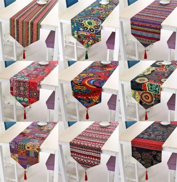 Double-Layer Southeast Asian Retro Ethnic Style Table Runner Chinese Thai Tea Table Mat Shoe Cabinet Tablecloth Cotton Linen Bed Runner Bed End Scarf