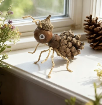 Natural Pinecone Ant Handcrafted Ornament, Instagram-Style Creative DIY Decor for Kids, Nature Craft Photo Prop