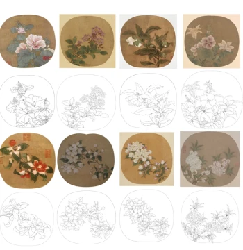 Gongbi Painting Print White Line Draft Song Dynasty Flower Masterpiece Calibrated Copying Material for Beginners