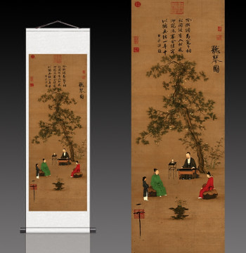 Listening to the Zither Painting by Emperor Huizong of Song Zhao Ji Chinese Painting Banner Antique Style Scroll Silk Painting Xuan Paper Painting Custom Gift