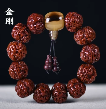 Tibetan Style Machine-Brushed Vajra Bodhi Bracelet, Natural Bodhi Seeds with Horn Three-Way Beads, Men's National Style Hand Chain