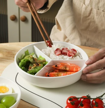 Ya Ci Compartmentalized Meal Plate, Specialized for Rice Cooker, Steamer, and Microwave, Fruit Three-Section Breakfast Divided Steaming Plate