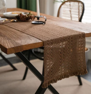 Natural Wood Style Woven Tassel Table Runner – Cotton-Linen Vintage Long Tablecloth, Tea Table Mat, Chest of Drawers Cover, or Shoe Cabinet Decorative Cloth