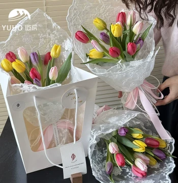 YUHO 3.8 Goddess Day Lace Flower Wrapping Gauze, Fresh Bouquet Mesh, Glass Paper Fixing DIY Floral Supplies