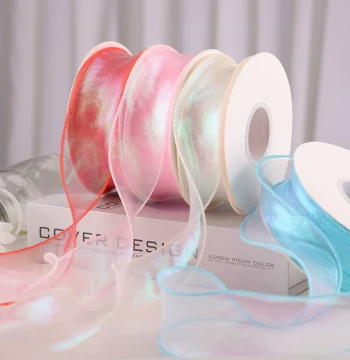 4.0cm Iridescent Fish Tail Sheer Rainbow Ribbon Fresh Flower Packaging Ribbon Bouquet Gift Bow Wavy Sheer Ribbon for Crafts