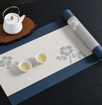 Chinese Zen Style Table Runner with Plum Blossom and Peony Motifs, Waterproof Tea Mat, Long Cloth for Tea Tables