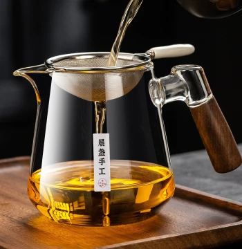 High Borosilicate Glass Fairness Cup 2025 New Model High-End Wooden Handle Tea Set Gongbei Filter Net Integrated Tea Water Separator