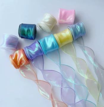 6cm Iridescent Fish Tail Gauze Ribbon Fresh Flower Packaging Material DIY Gift Cake Decoration Bow Colorful Ribbon