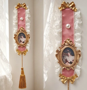 Original Pink Tassel European Victorian Style Decorative Painting, Bow Knot Wall Hanging for Entryway and Bedroom