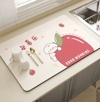 Kitchen Countertop Drainage Mat, Sink Pad, Dish Drying Mat with Water Absorption, Non-Slip and Heat-Resistant Table Mat for Bowls and Plates